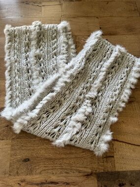 Tom & Eva Cable Knit rabbit Fur Trim Scarf  infinity scarf
